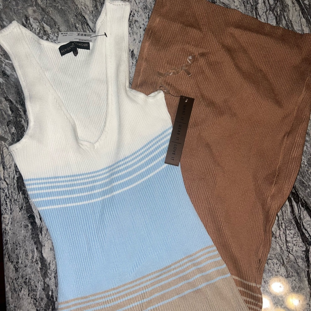 Blue and White Striped Knit Dress